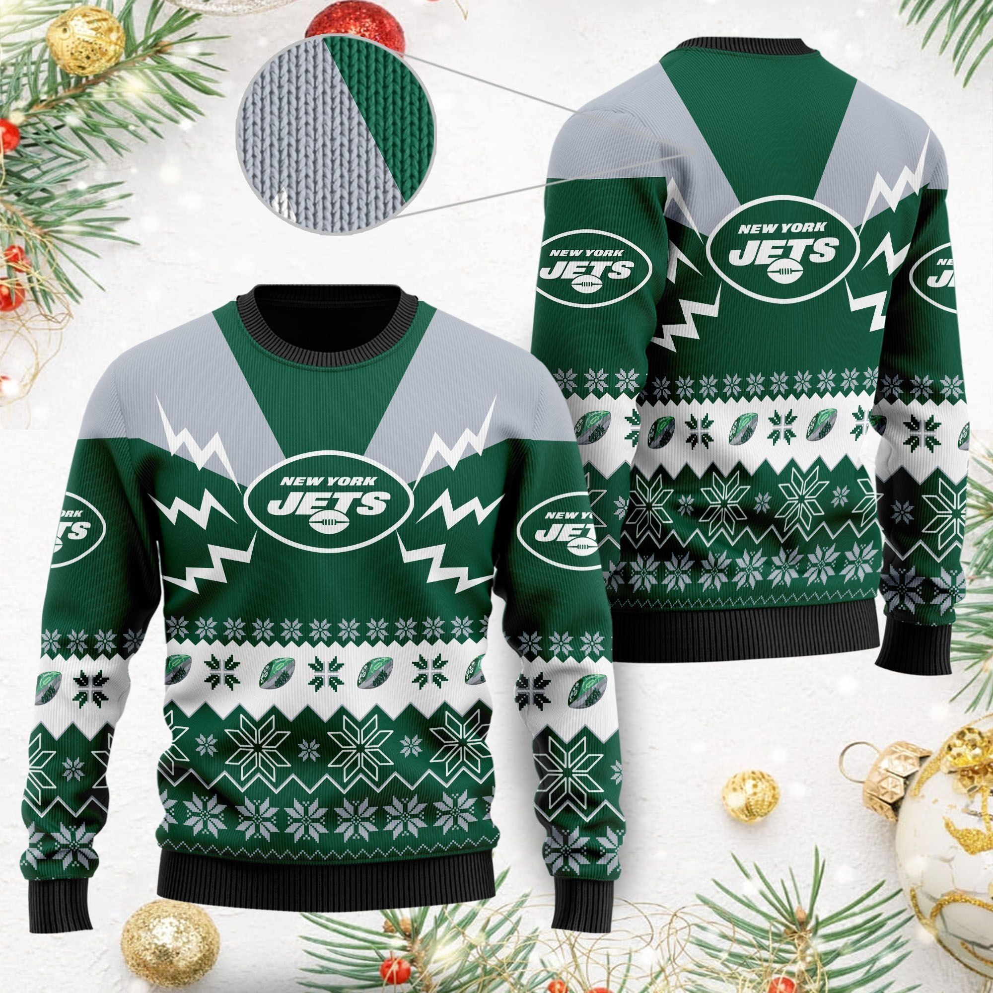 New York Jets NFL Football Team Logo Symbol 3D Ugly Christmas Sweater