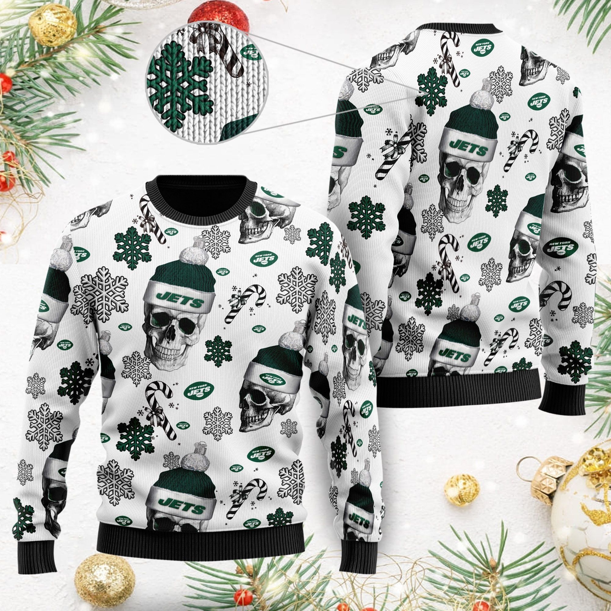 New York Jets NFL Football Team Santa Skulls Ugly Christmas Sweater