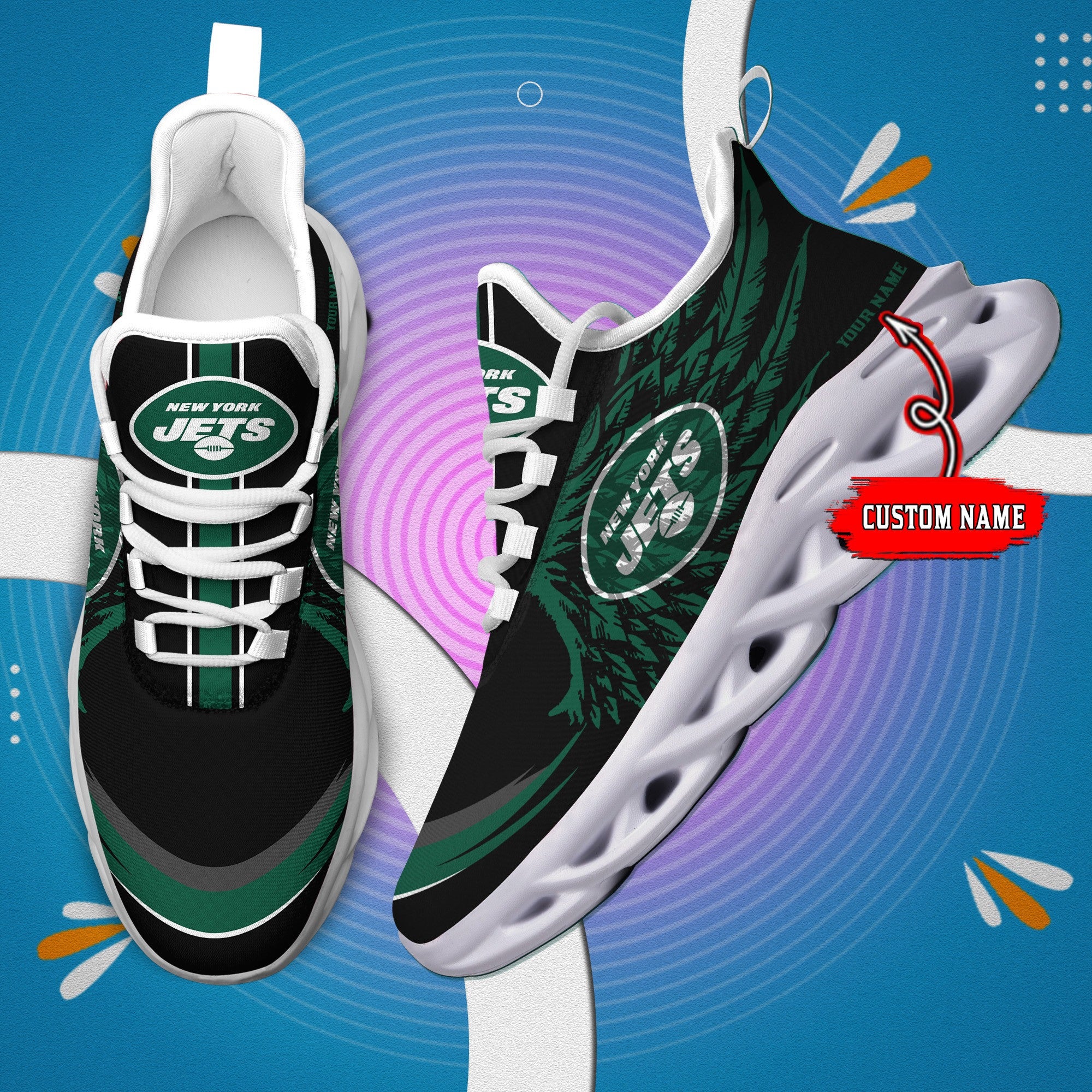 New York Jets NFL Max Soul Shoes Sneakers for Men And Women – NFL Football Fan Shoes, Team Sneakers