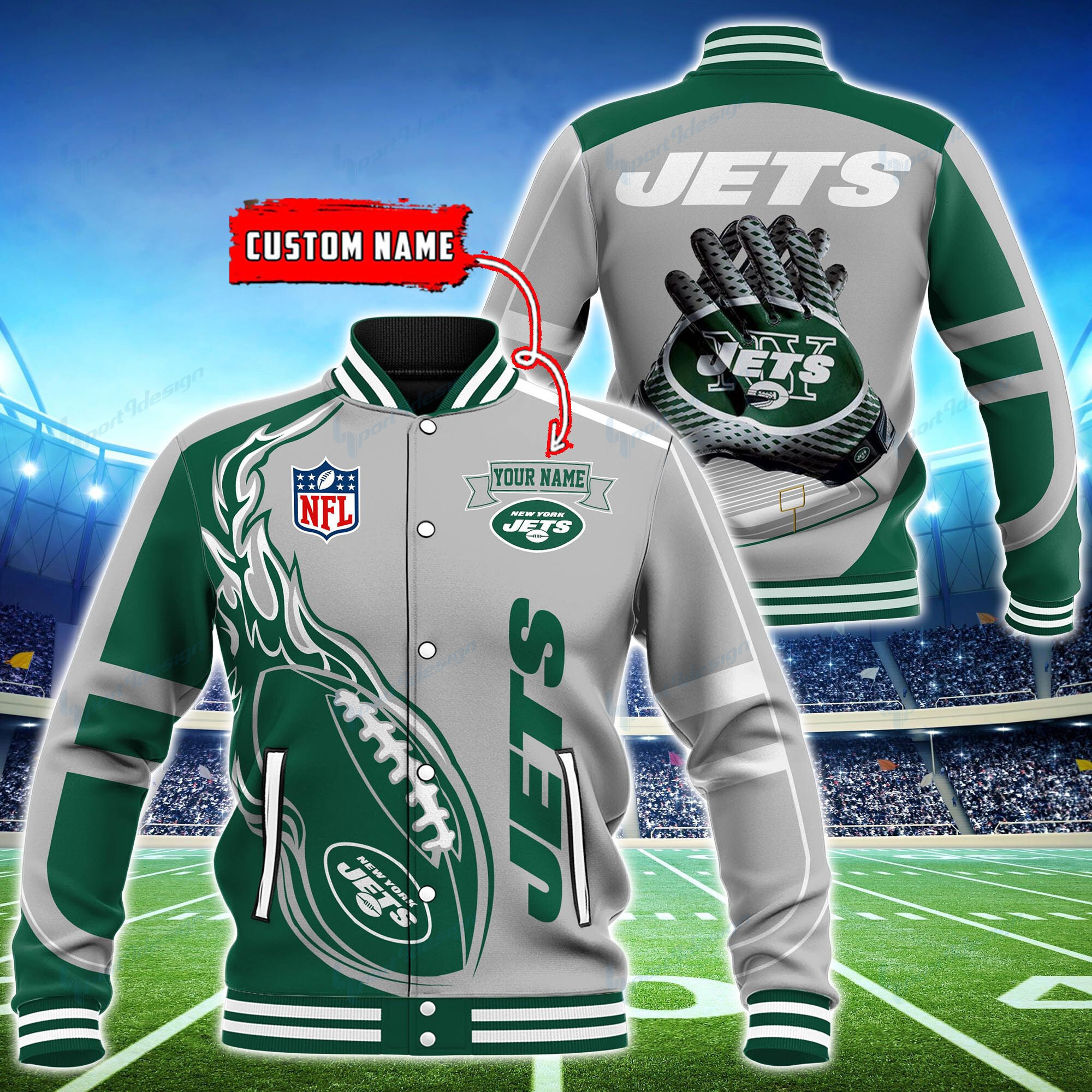 New York Jets Personalized Baseball Jacket for Men & Women | NFL Team Fan Gift