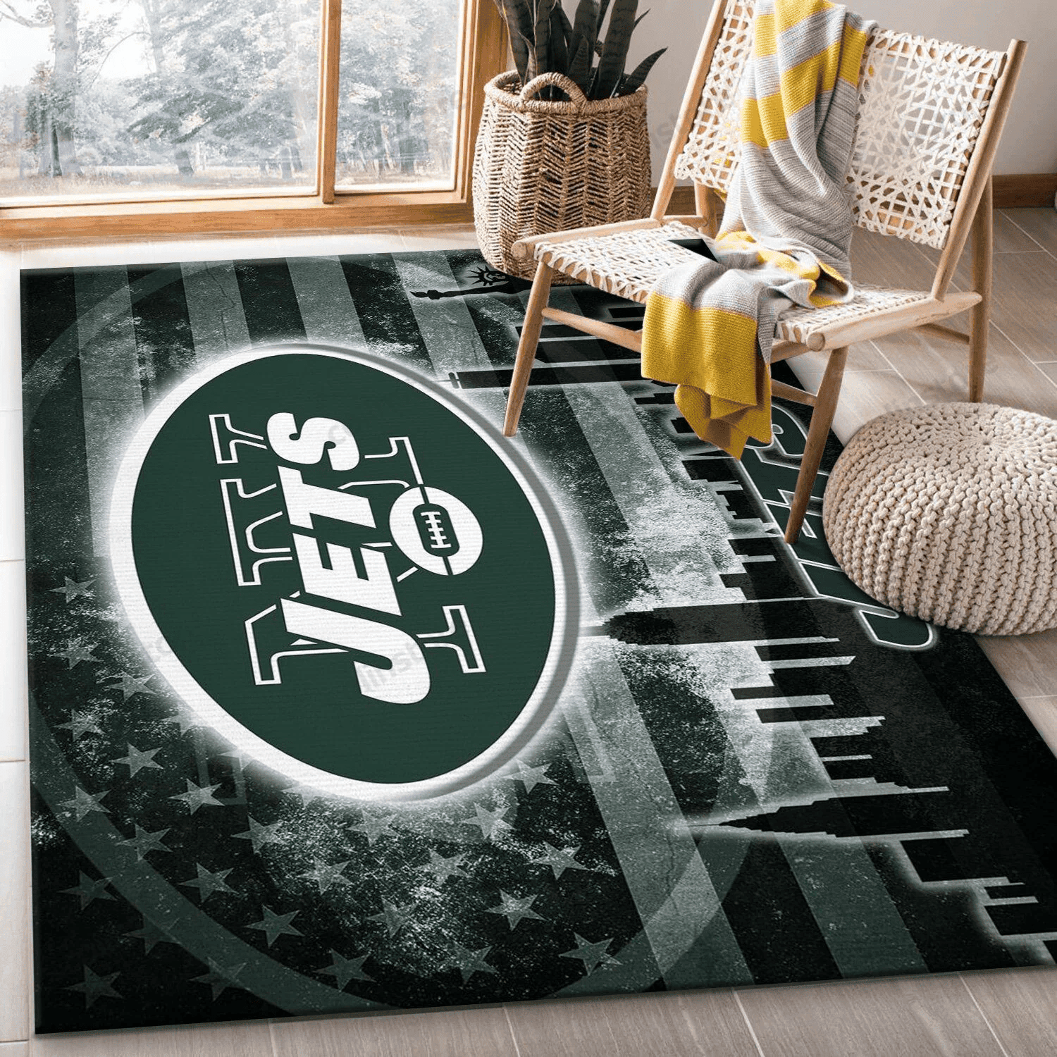 New York Jets Rectangle Area Rug – Full Print Carpet For Living Room & Bedroom Home Decor