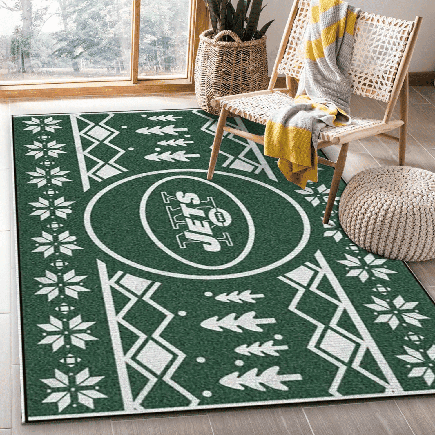 New York Jets Rectangle Area Rug – Full Print Carpet For Living Room & Bedroom Home Decor