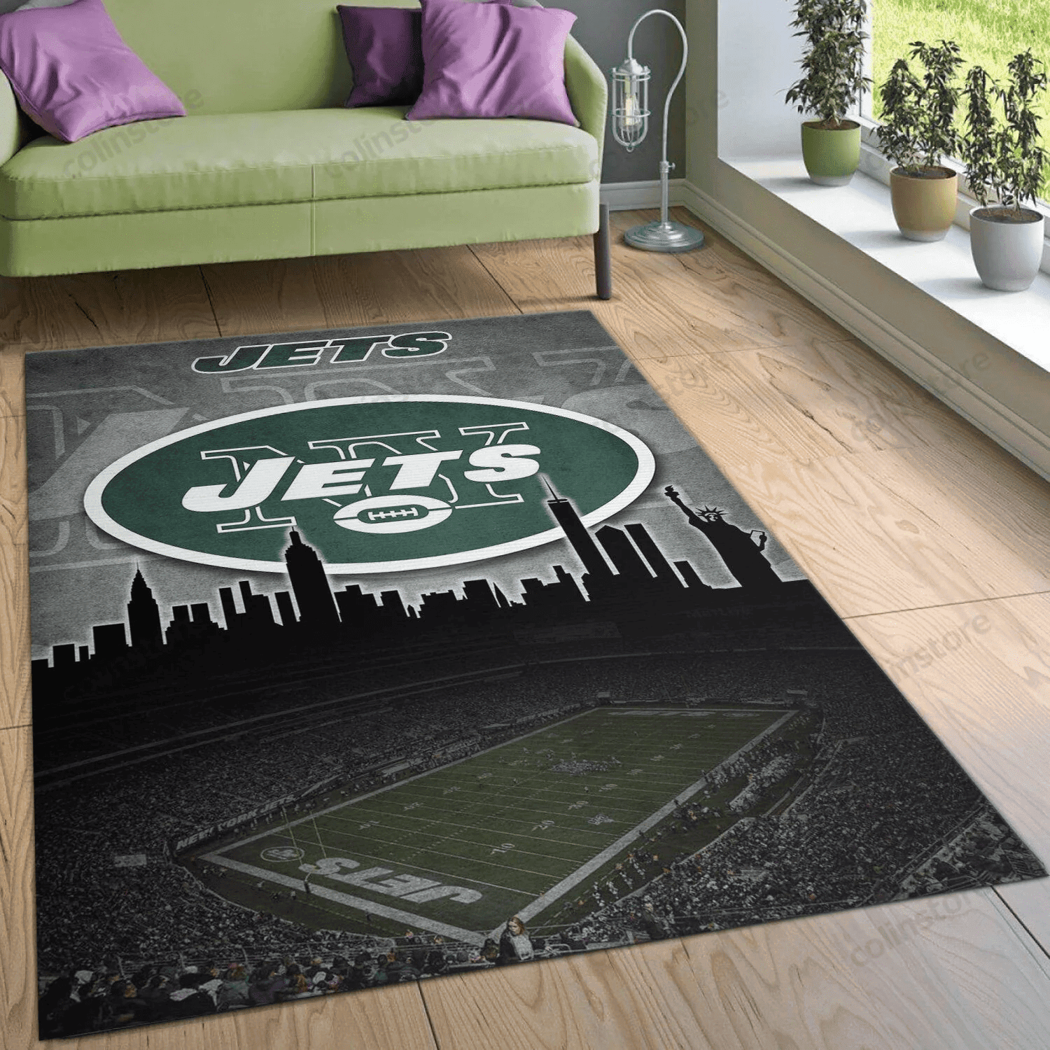 New York Jets Rectangle Area Rug – Full Print Carpet For Living Room & Bedroom Home Decor