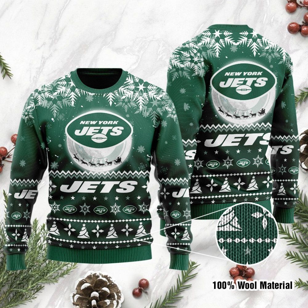 New York Jets Santa Claus In The Moon Ugly Christmas Sweater Holiday Party For Men Women