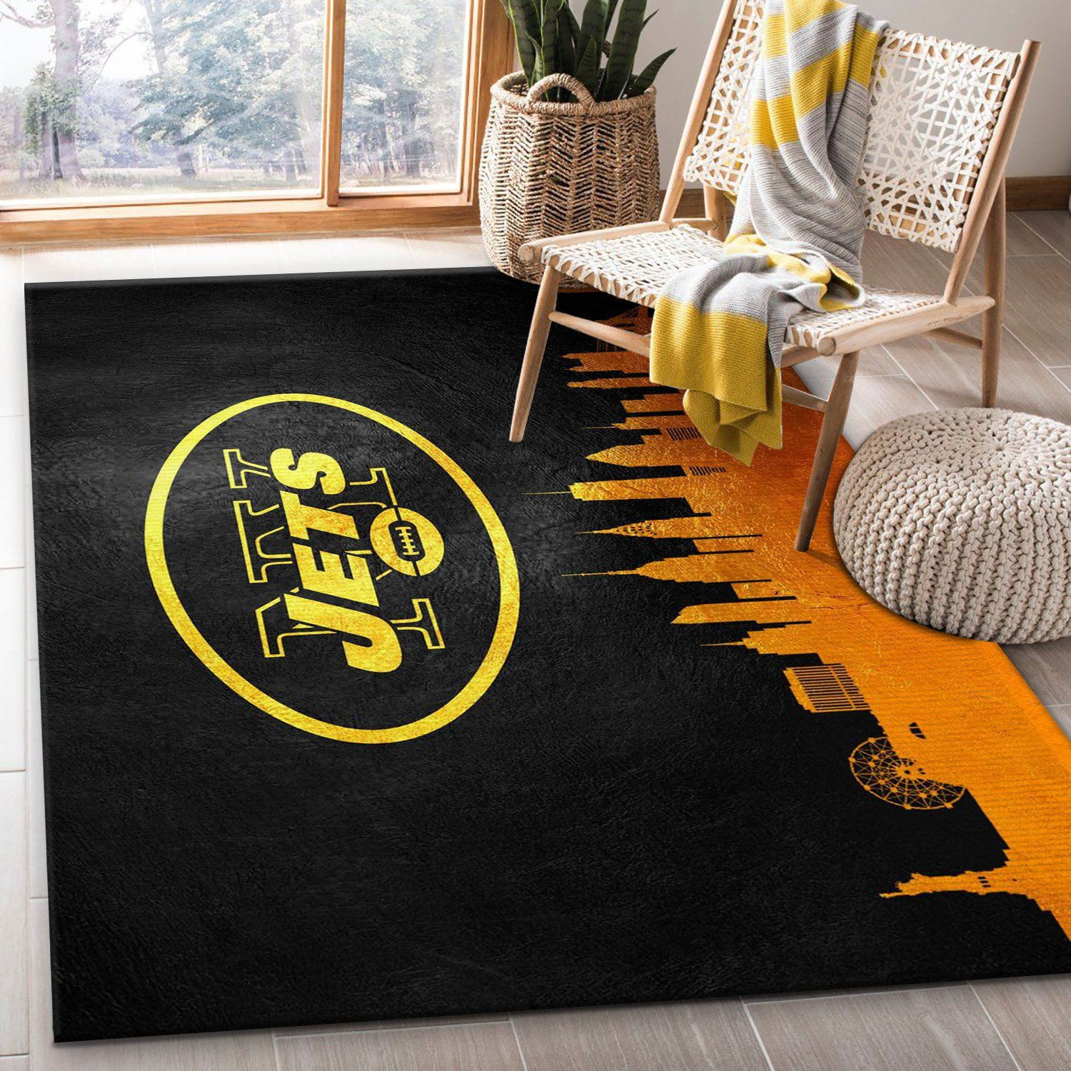 New York Jets Skyline Rectangle Area Rug – Full Print Carpet For Living Room & Bedroom Home Decor
