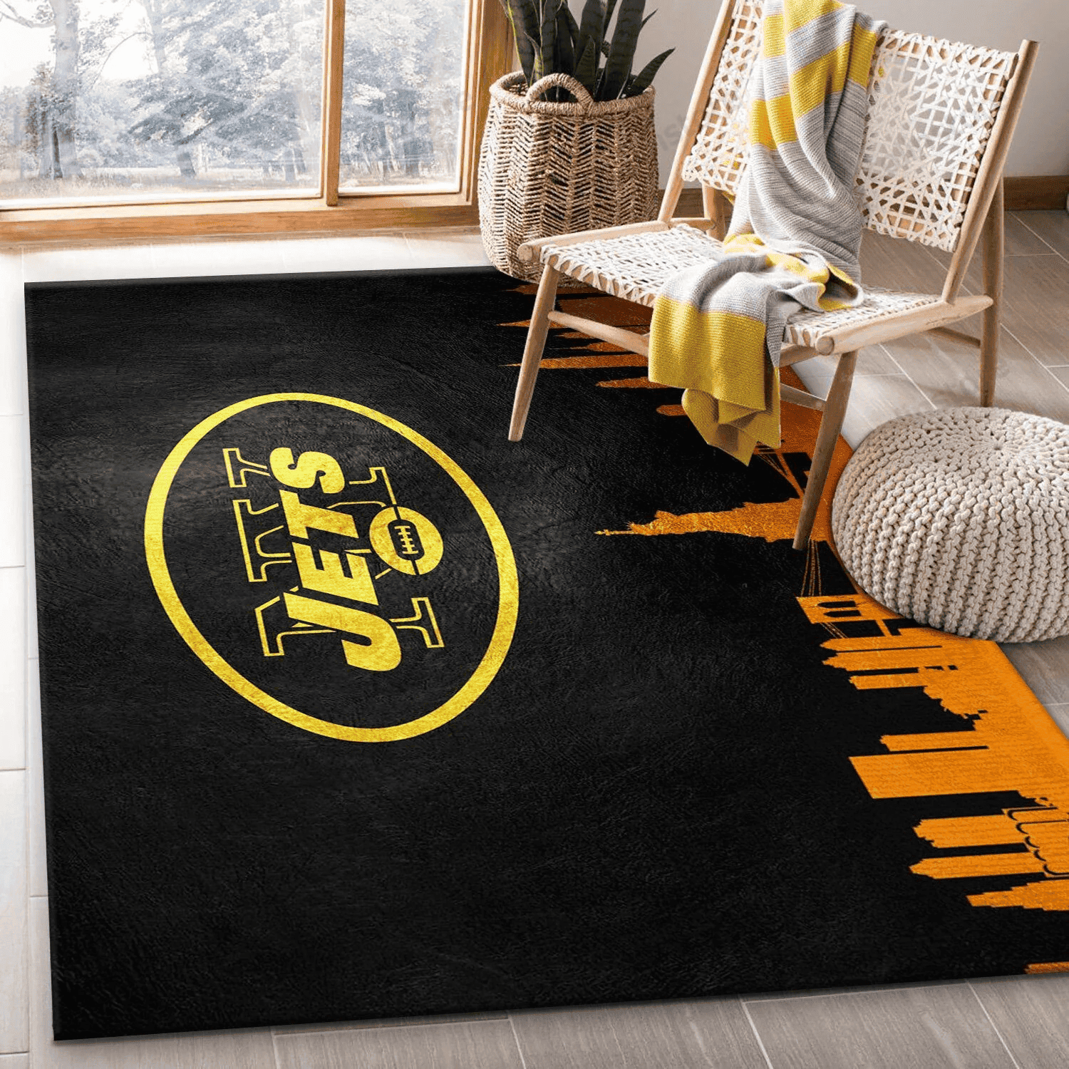 New York Jets Skyline Team Logos Rectangle Area Rug – Full Print Carpet For Living Room & Bedroom Home Decor