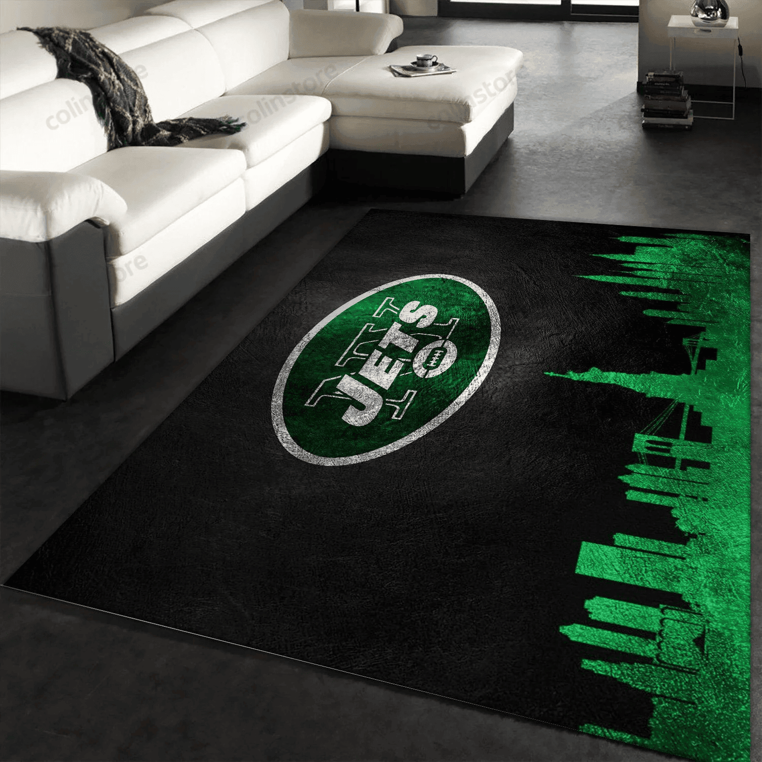New York Jets Skyline Team Logos Rectangle Area Rug – Full Print Carpet For Living Room & Bedroom Home Decor