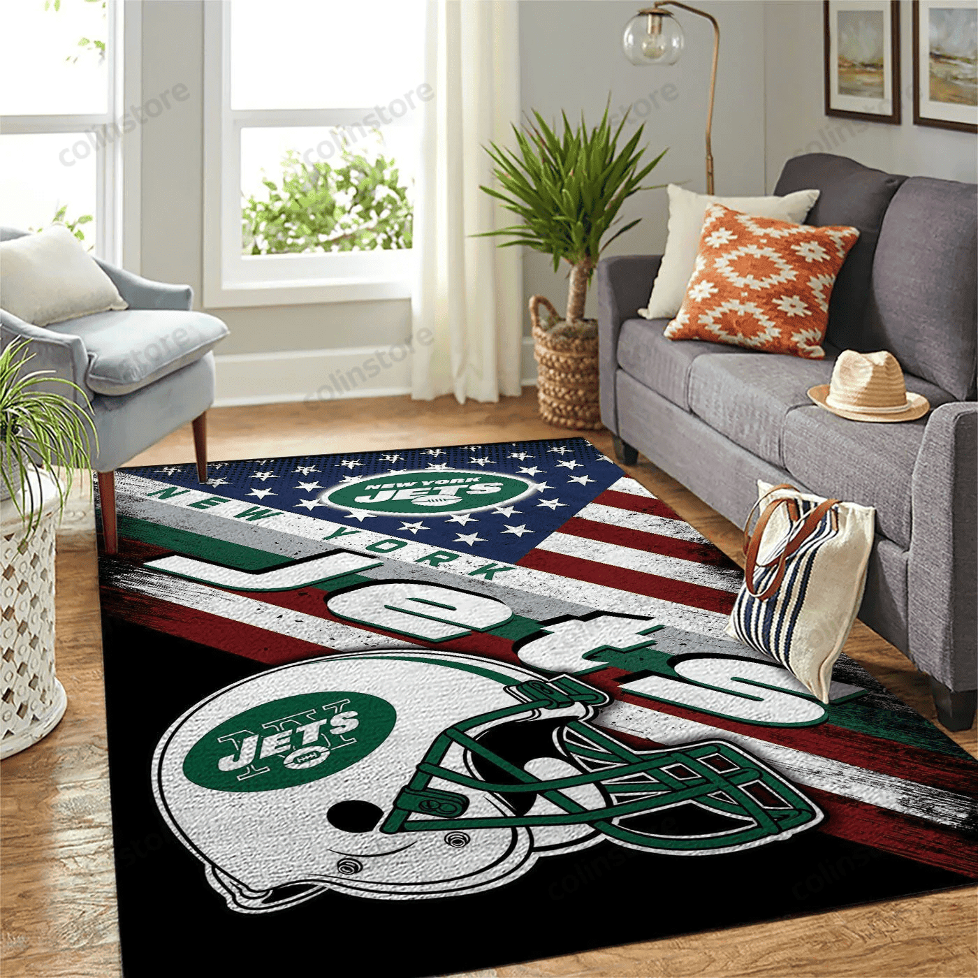 New York Jets Team Logo American Rectangle Area Rug – Full Print Carpet For Living Room & Bedroom Home Decor