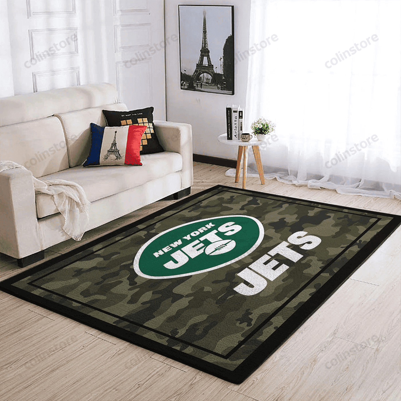 New York Jets Team Logo Camo Rectangle Area Rug – Full Print Carpet For Living Room & Bedroom Home Decor