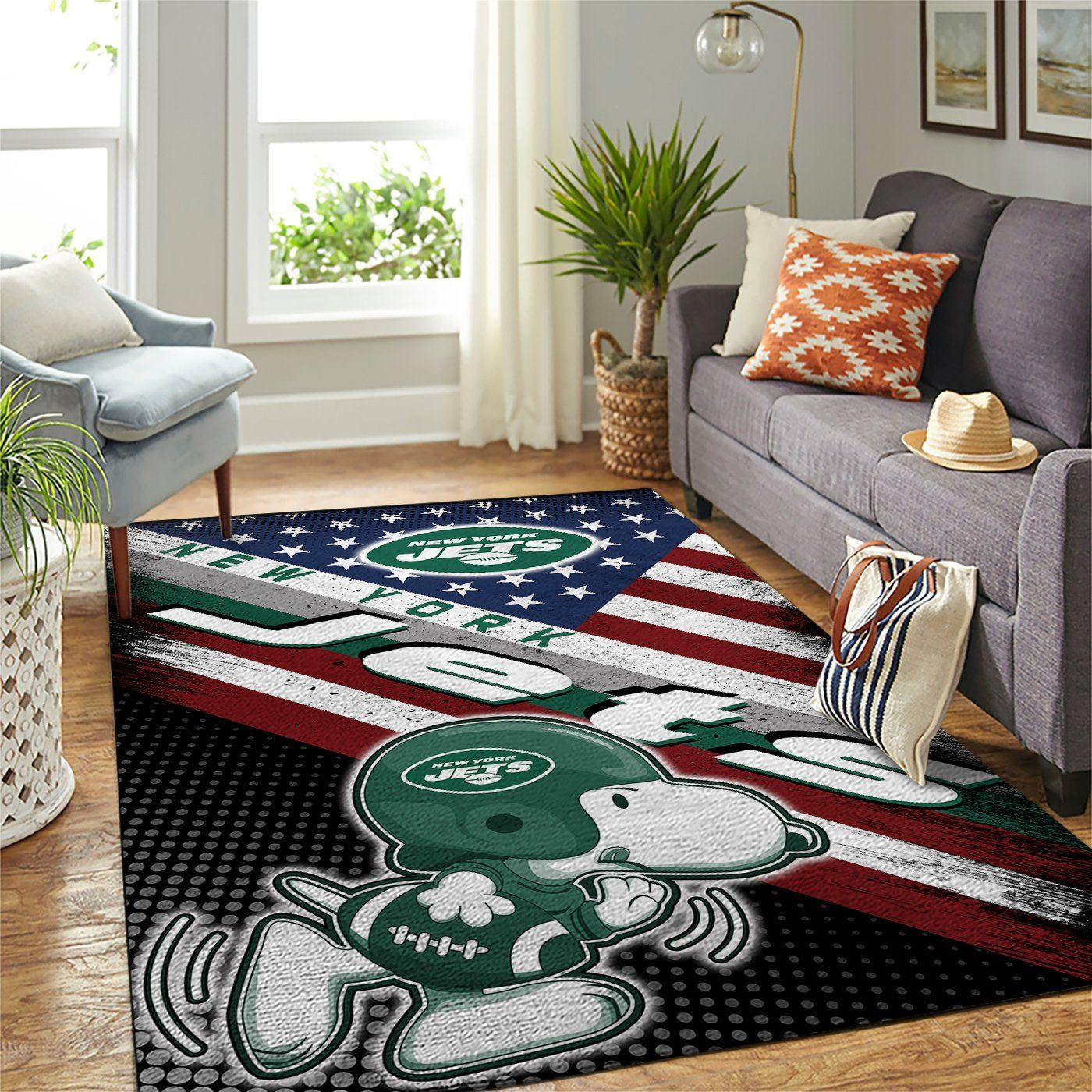 New York Jets Team Logo Snoopy Us Rectangle Area Rug – Full Print Carpet For Living Room & Bedroom Home Decor