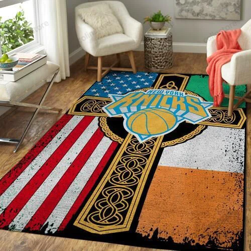 New York Knicks Basketball Irish St. Patrick’s Day Flag Cross 3D Rectangle Area Rug – Full Print Carpet For Living Room & Bedroom Home Decor