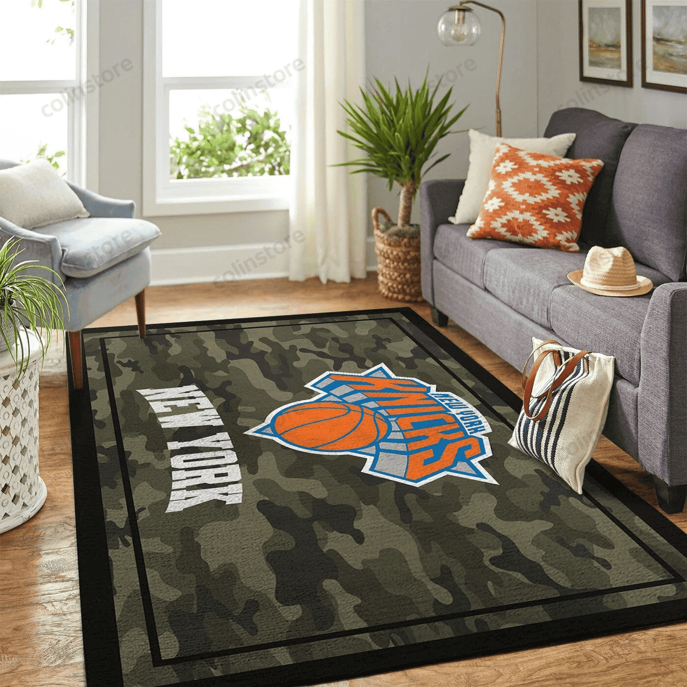 New York Knicks Camouflage 3D Rectangle Area Rug – Full Print Carpet For Living Room & Bedroom Home Decor