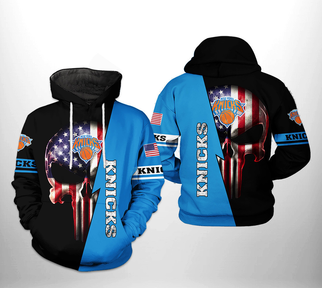 New York Knicks NBA US Flag Skull Team 3D All Over Print Hoodie & Zip Hoodie