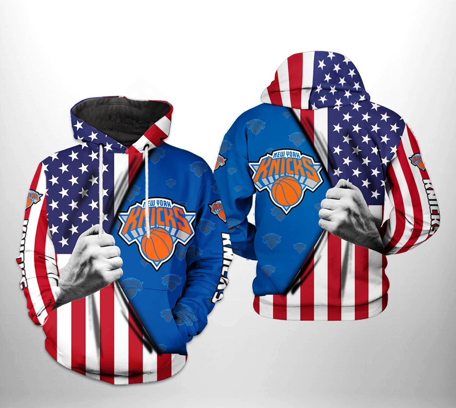 New York Knicks NBA US Flag Team 3D All Over Print Hoodie & Zip Hoodie