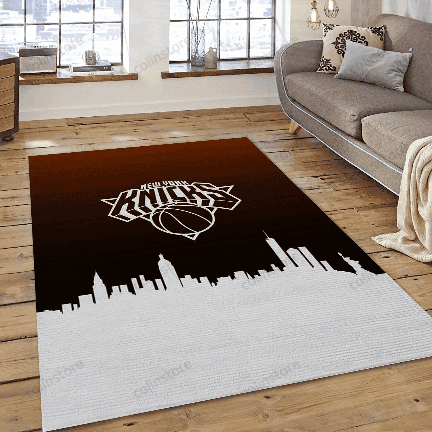 New York Knicks Skyline 3D Rectangle Area Rug – Full Print Carpet For Living Room & Bedroom Home Decor