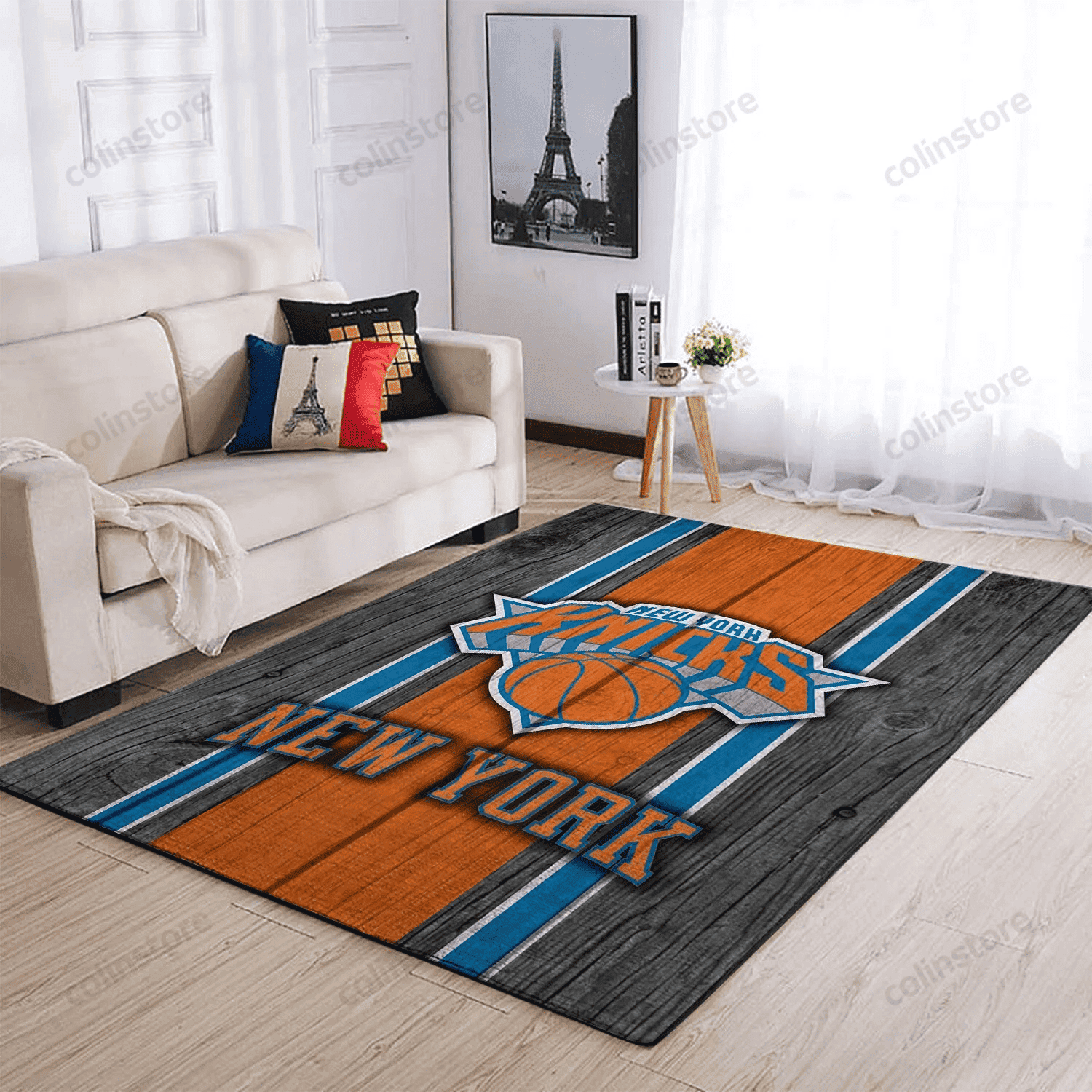 New York Knicks Team Logo Wooden Rectangle Area Rug – Full Print Carpet For Living Room & Bedroom Home Decor