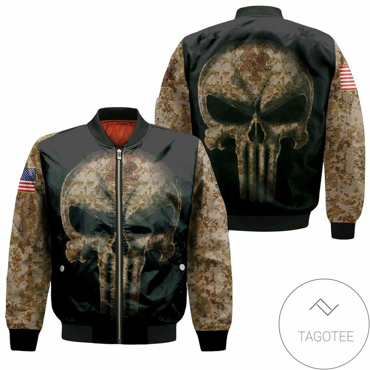New York Mets Camouflage Skull American Flag Bomber Jacket | MLB Team Jacket for Men & Women | Baseball Fan Gift