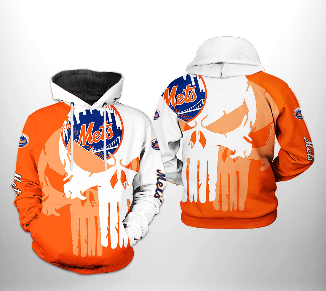 New York Mets MLB Team Skull 3D All Over Print Hoodie & Zip Hoodie