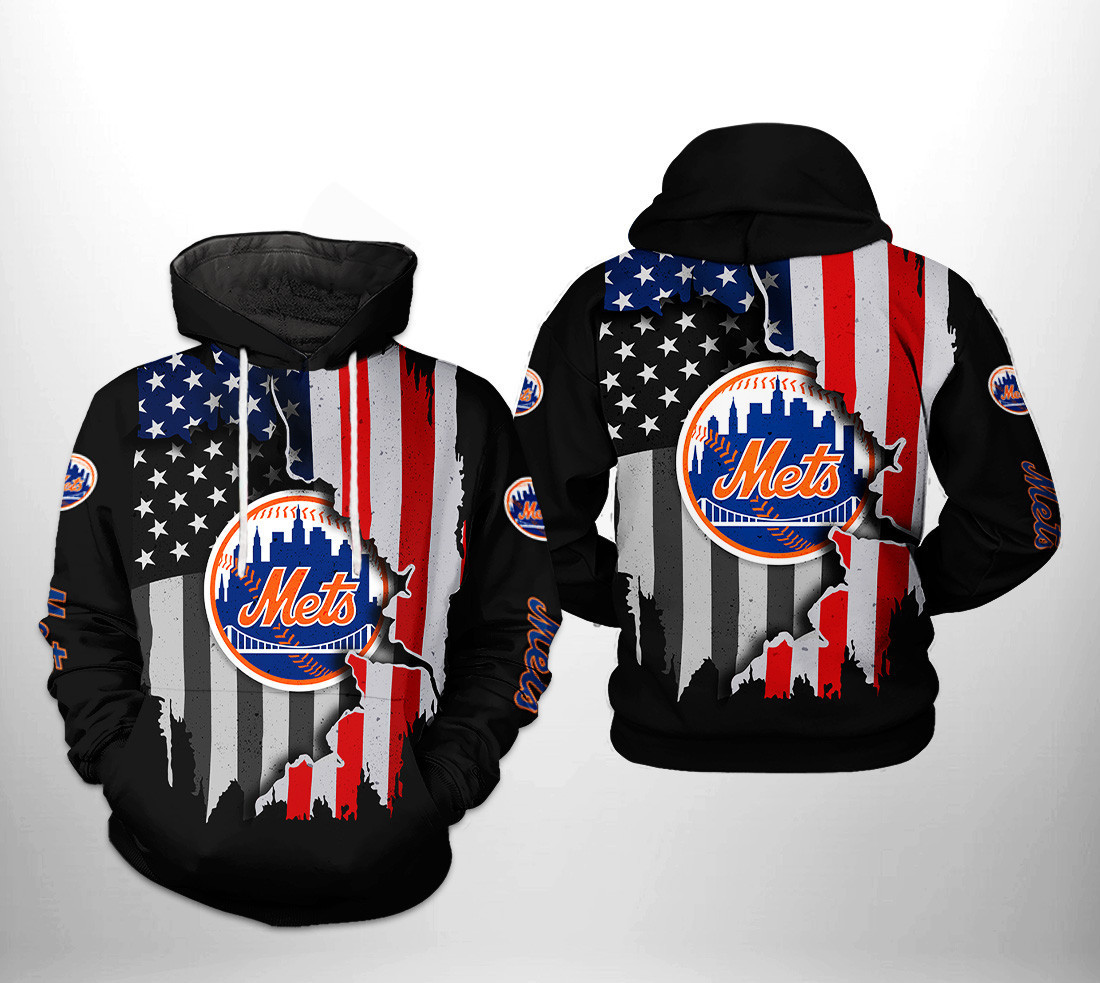 New York Mets MLB US Flag 3D All Over Print Hoodie & Zip Hoodie