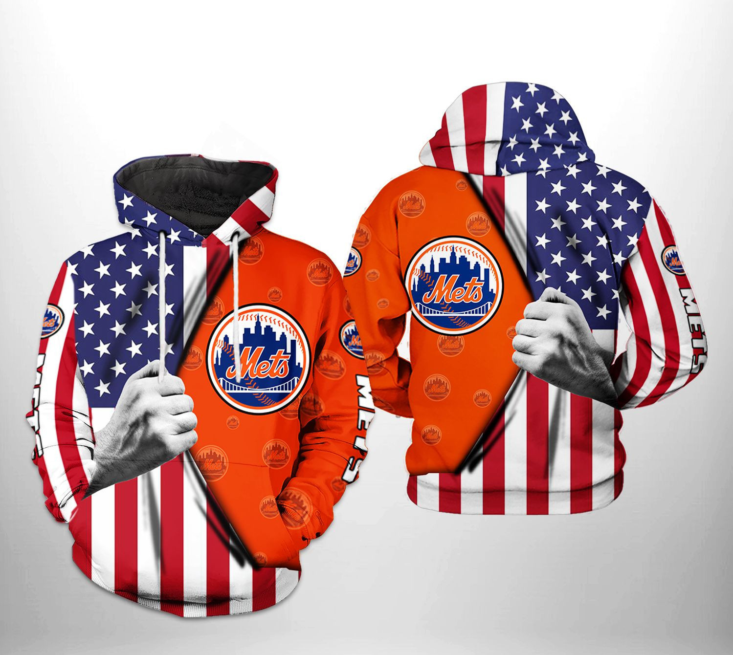 New York Mets MLB US Flag 3D All Over Print Hoodie & Zip Hoodie
