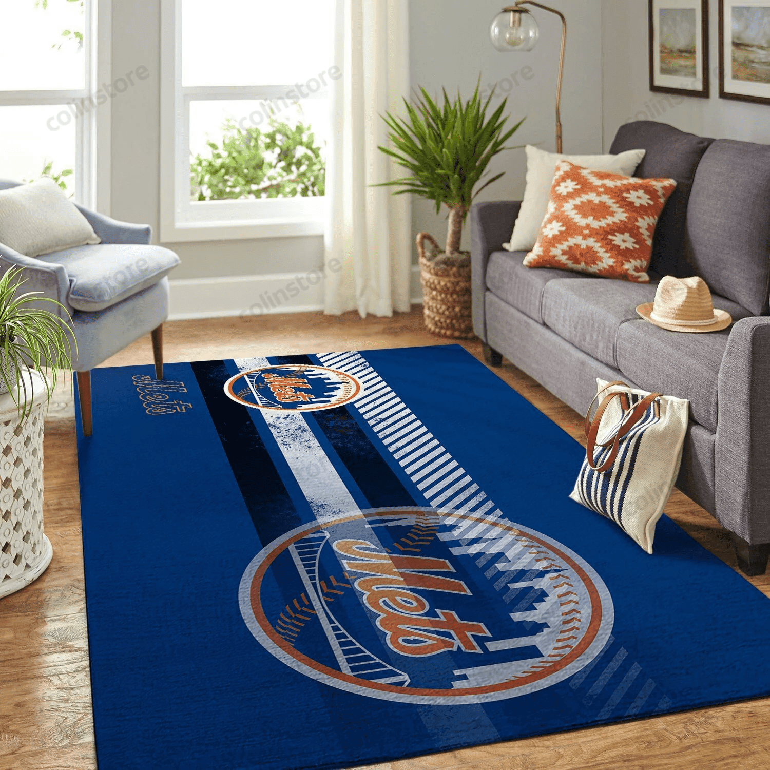 New York Mets Team Logo Nice Gift Rectangle Area Rug – Full Print Carpet For Living Room & Bedroom Home Decor