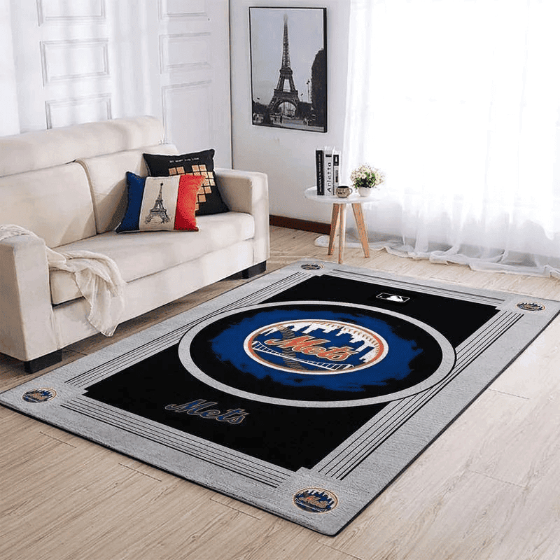 New York Mets Team Logo Rectangle Area Rug – Full Print Carpet For Living Room & Bedroom Home Decor