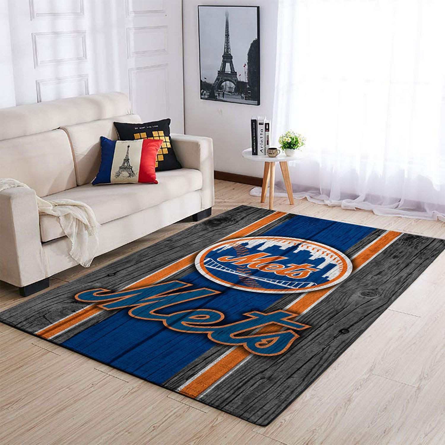 New York Mets Team Logo Wooden Rectangle Area Rug – Full Print Carpet For Living Room & Bedroom Home Decor
