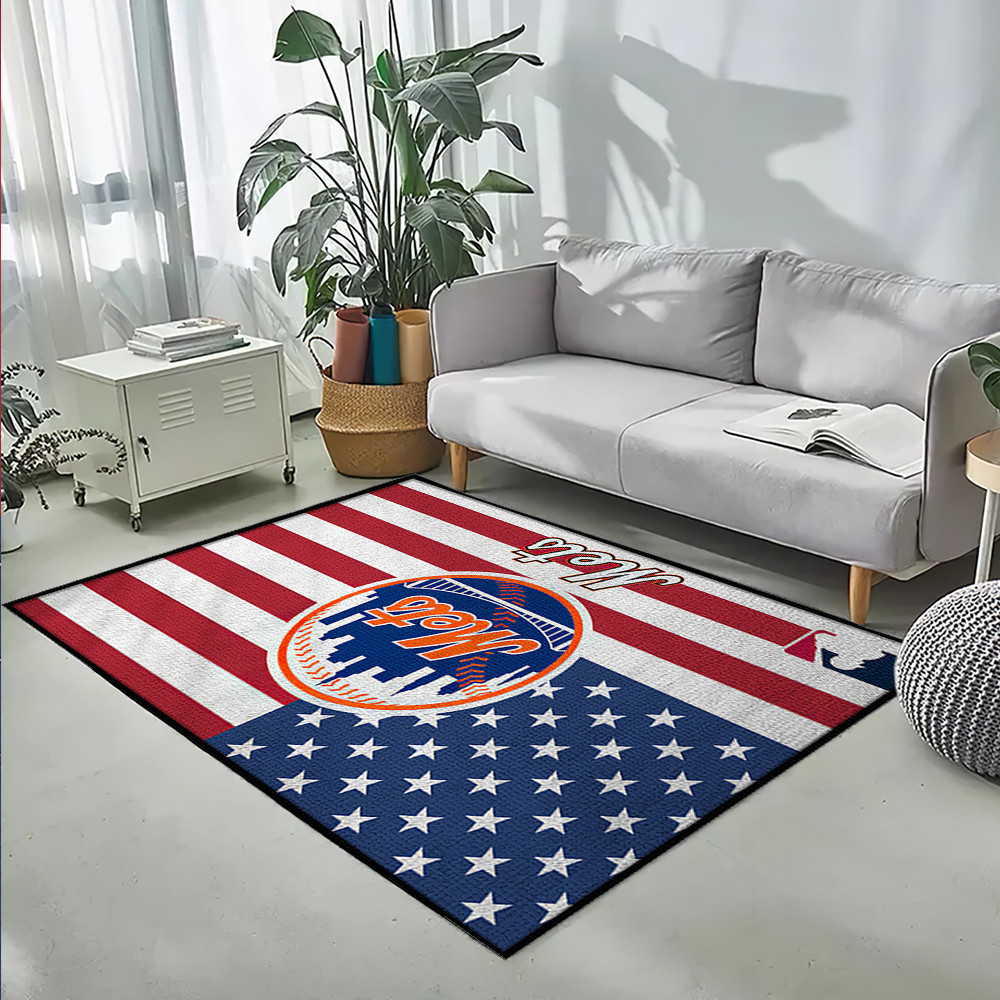 New York Mets Team Us Flag Rectangle Area Rug – Full Print Carpet For Living Room & Bedroom Home Decor