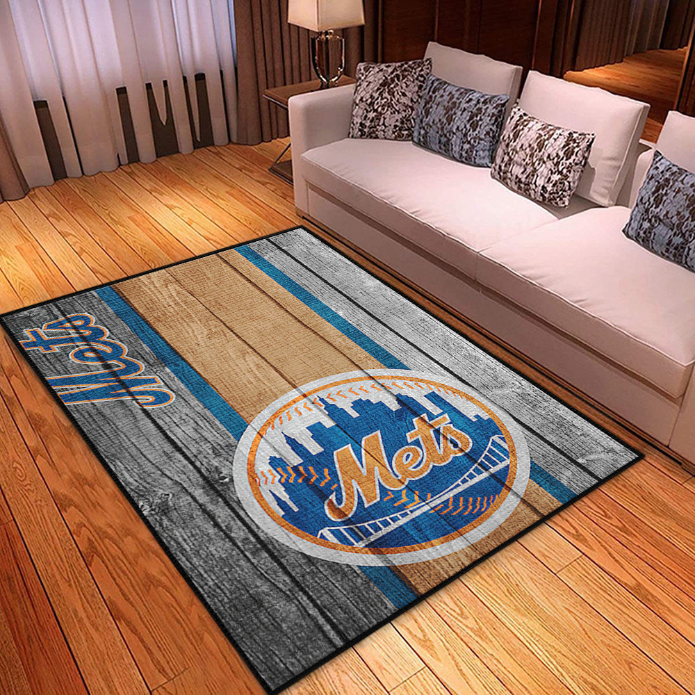 New York Mets Wooden Rectangle Area Rug – Full Print Carpet For Living Room & Bedroom Home Decor