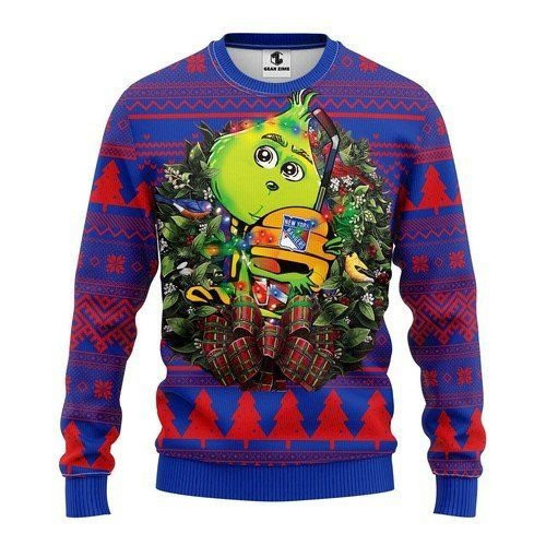 New York Rangers Grinch Hug Ugly Christmas Sweater,