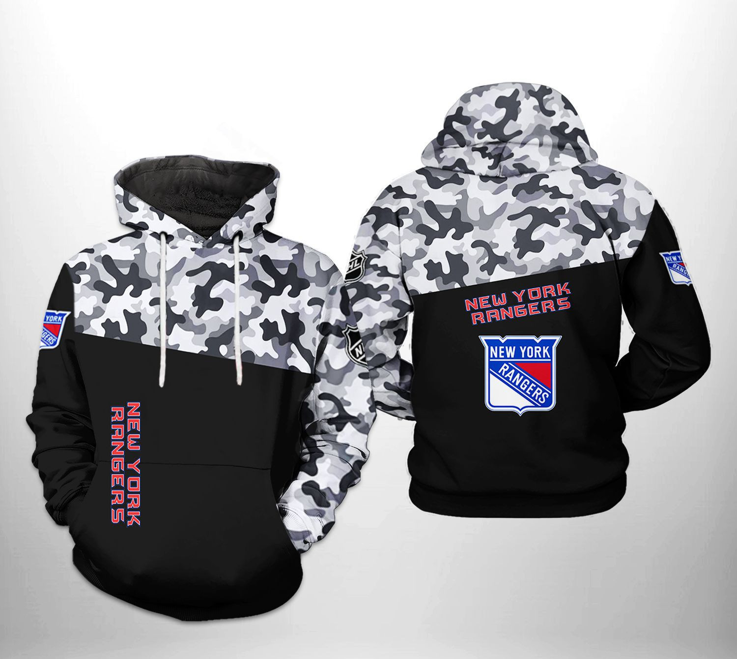 New York Rangers NHL Camo Veteran 3D All Over Print Hoodie & Zip Hoodie