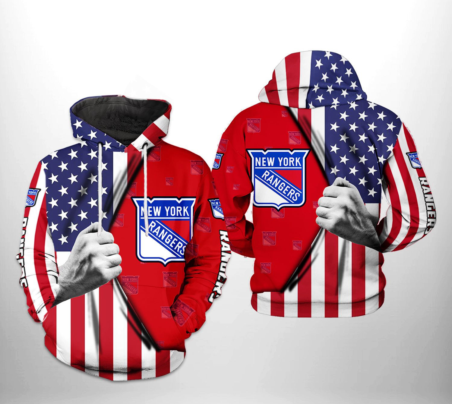 New York Rangers NHL US FLag 3D All Over Print Hoodie & Zip Hoodie