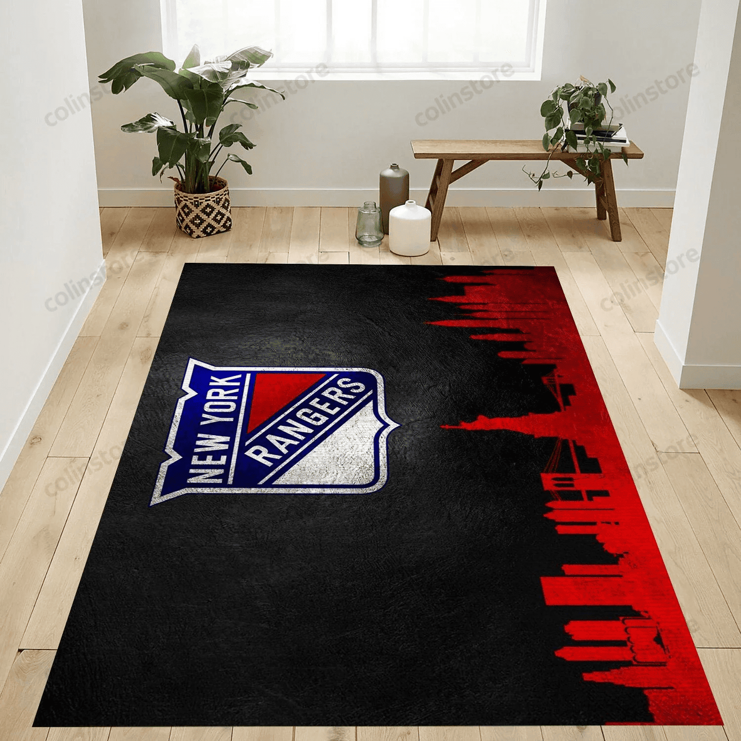 New York Rangers Skyline Rectangle Area Rug – Full Print Carpet For Living Room & Bedroom Home Decor