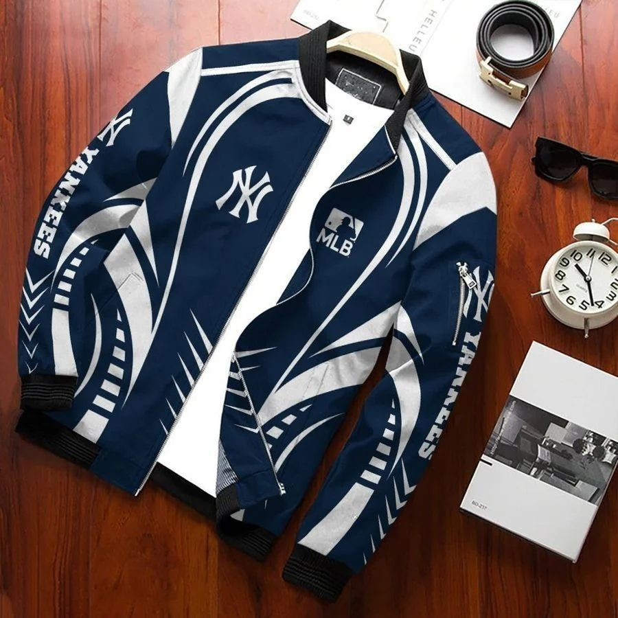 New York Yankees Blue White Bomber Jacket | MLB Team Jacket for Men & Women | Baseball Fan Gift