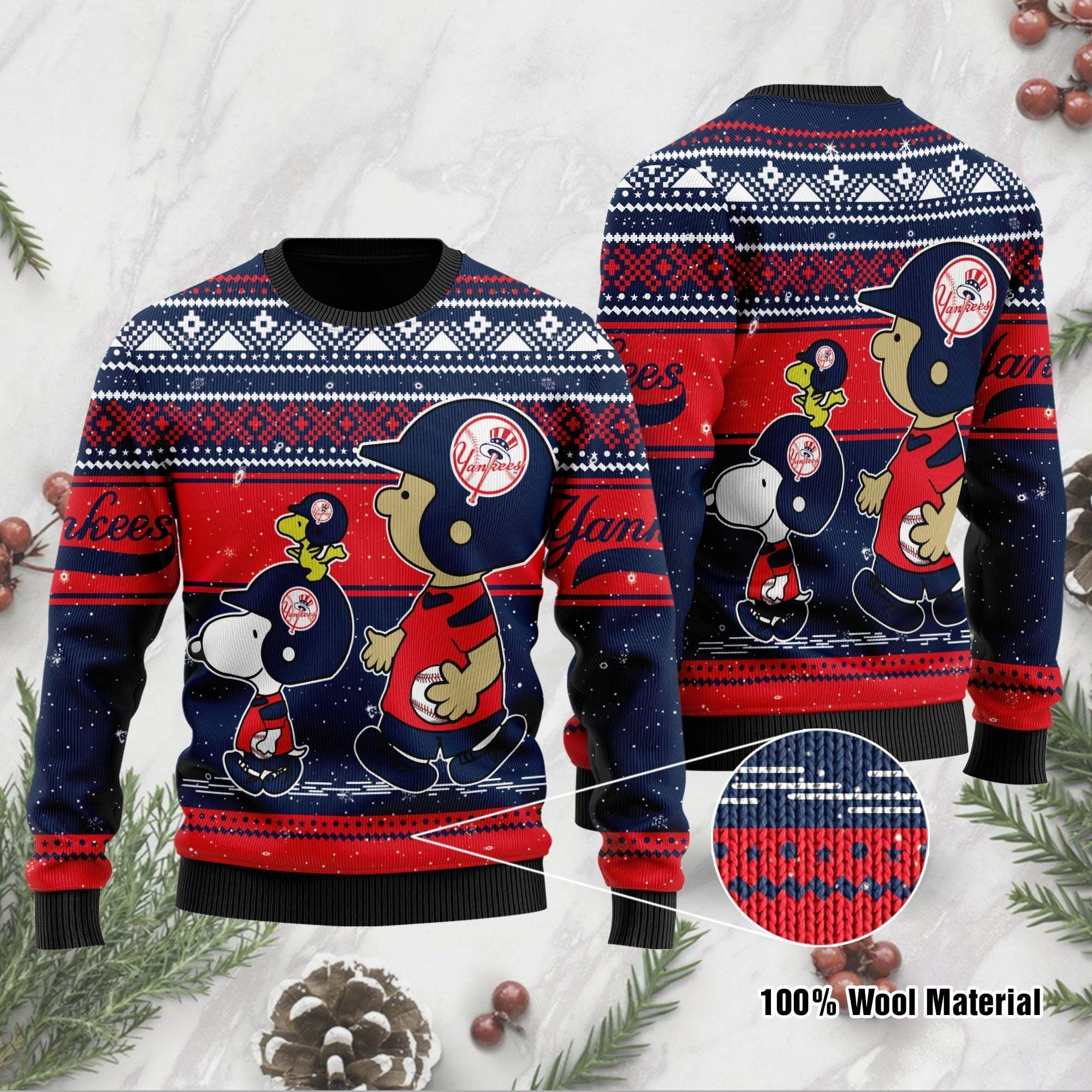 New York Yankees Charlie Brown Snoopy Wear Football Jersey Ugly Christmas Sweater, Perfect Holiday Gift