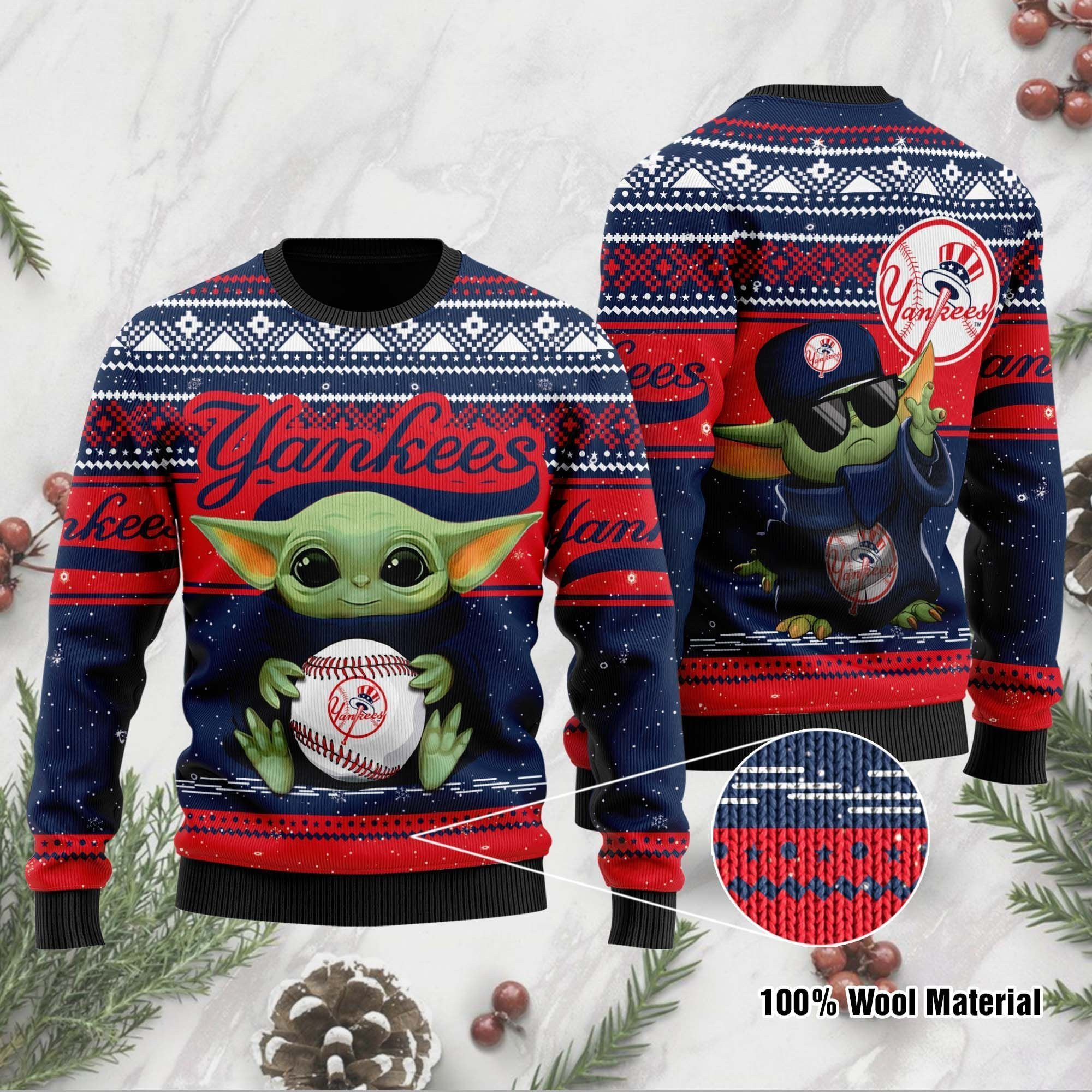 New York Yankees Grogu Baby Yoda Hug Logo Ugly Christmas Sweater, Perfect Holiday Gift