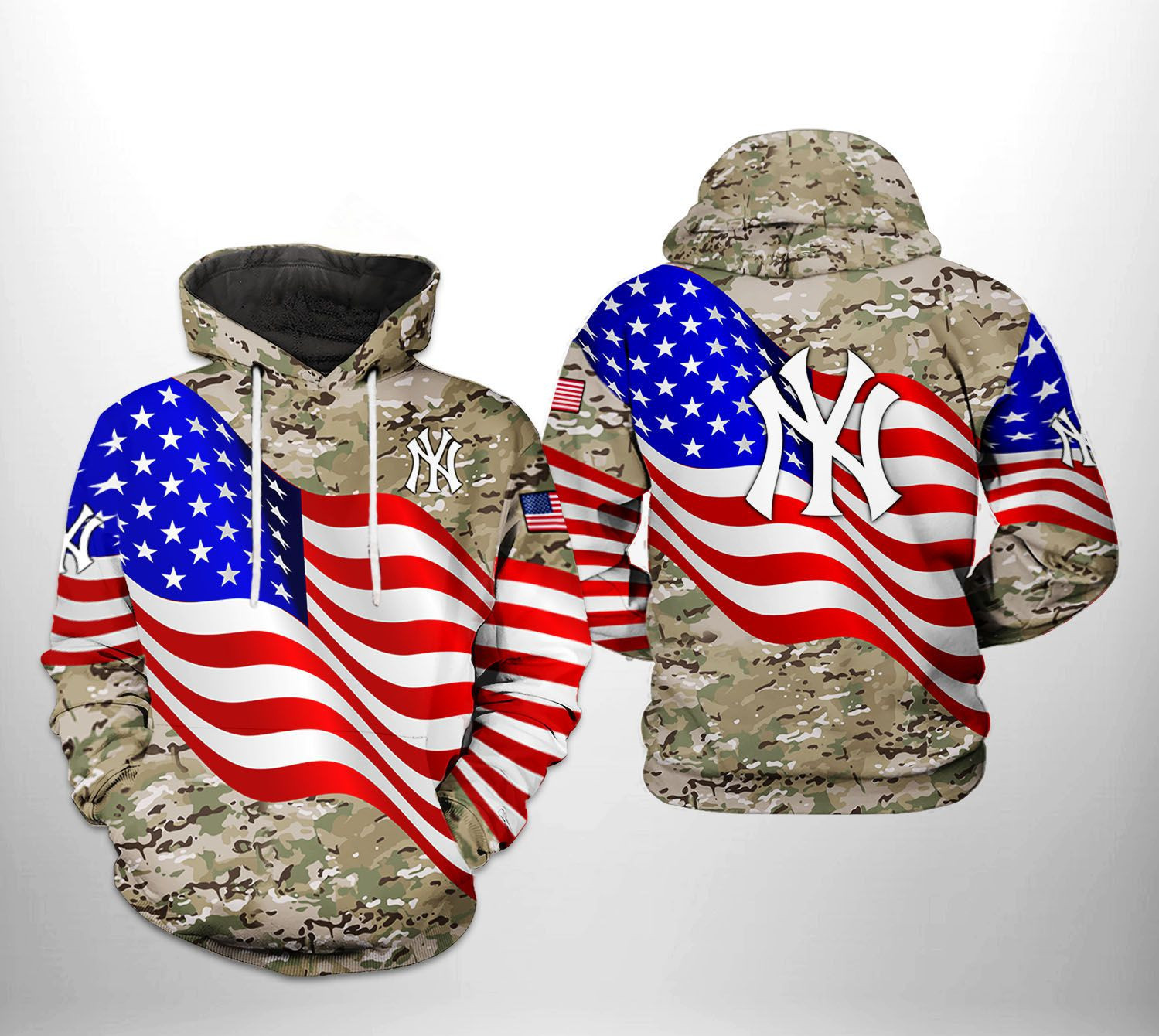 New York Yankees MLB US Flag Camo Veteran 3D All Over Print Hoodie & Zip Hoodie