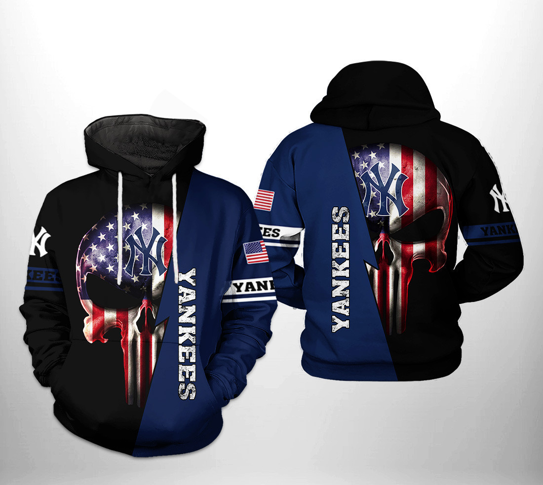 New York Yankees MLB US Flag Skull 3D All Over Print Hoodie & Zip Hoodie