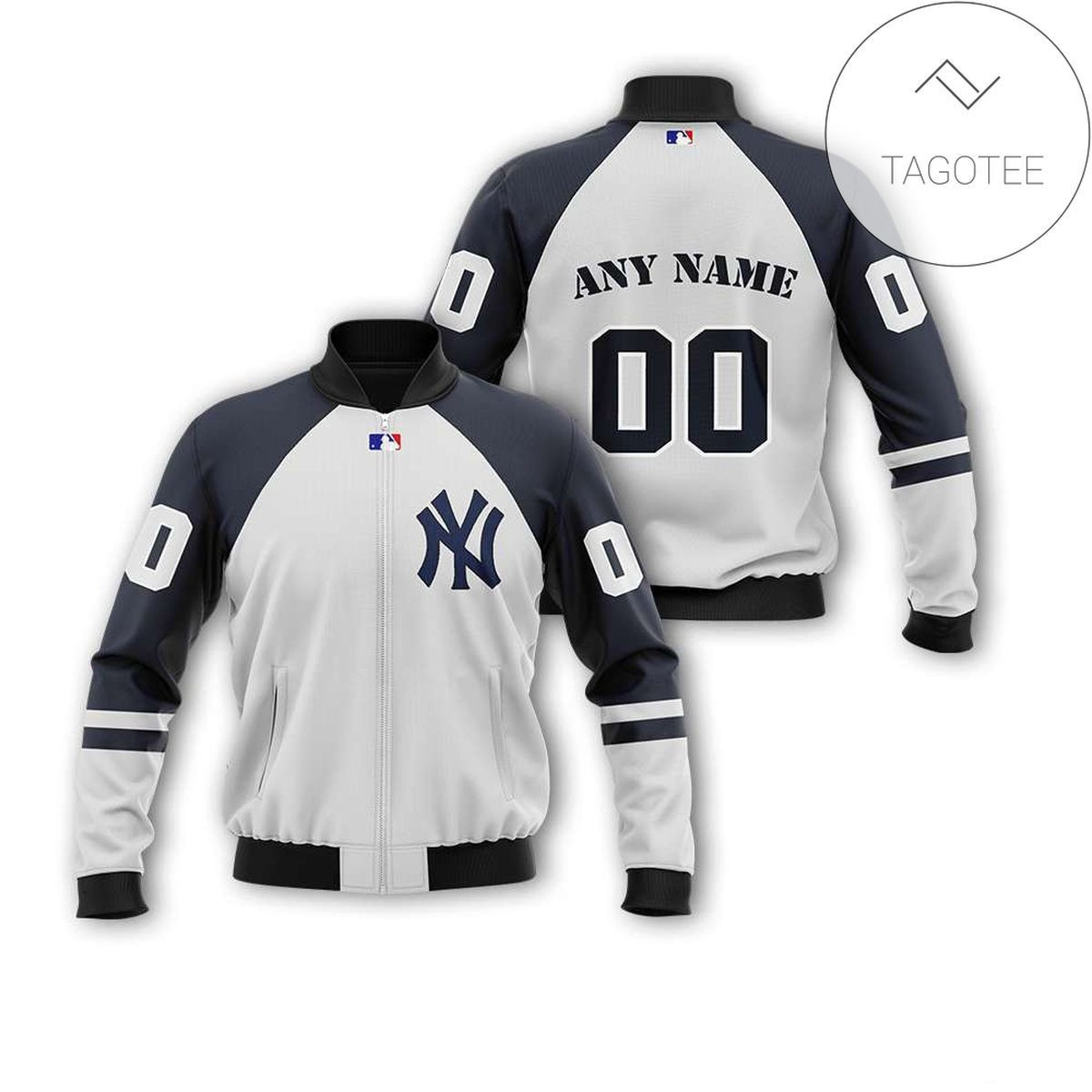 New York Yankees Personalized Name Number White Navy Bomber Jacket | MLB Team Jacket for Men & Women | Baseball Fan Gift