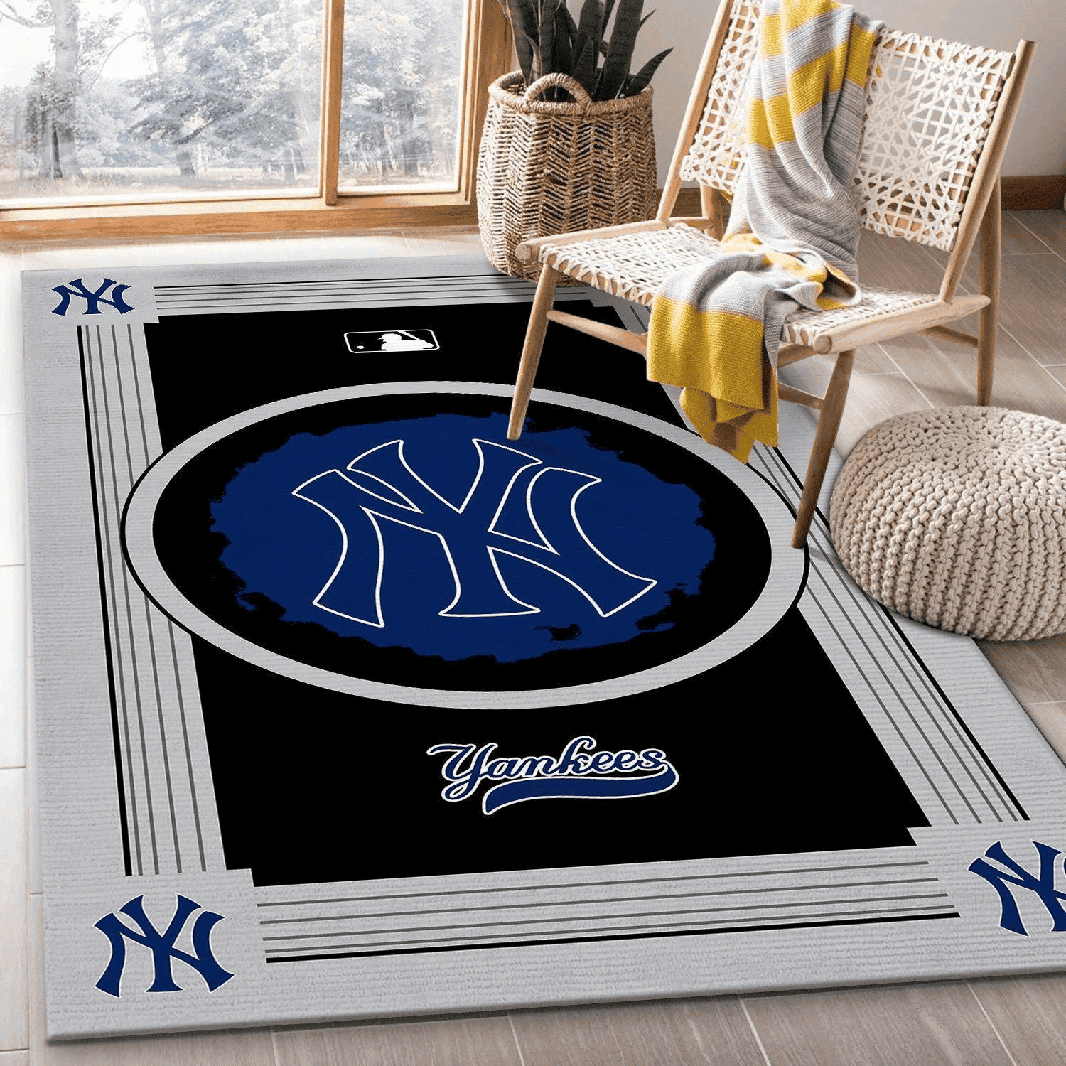 New York Yankees Team Logo Rectangle Area Rug – Full Print Carpet For Living Room & Bedroom Home Decor