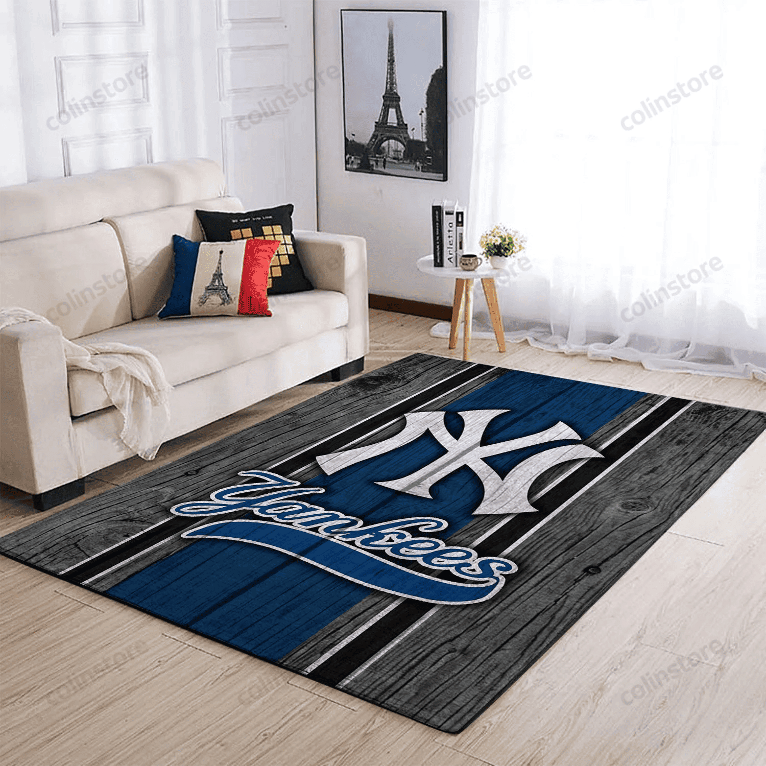 New York Yankees Team Logo Wooden Rectangle Area Rug – Full Print Carpet For Living Room & Bedroom Home Decor