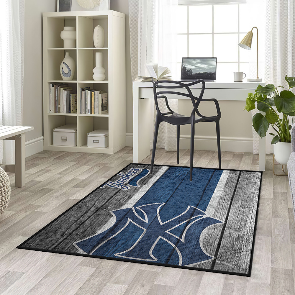 New York Yankees Wooden Rectangle Area Rug – Full Print Carpet For Living Room & Bedroom Home Decor