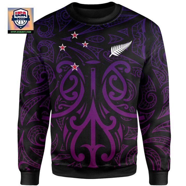 New Zealand Maori Mask Pullover Sweater Purple