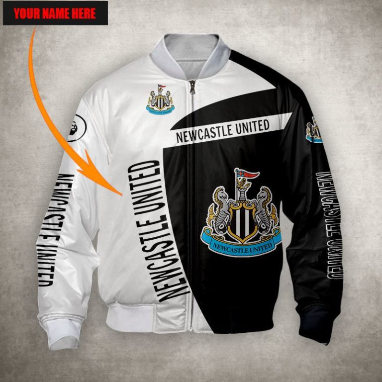 Newcastle United FC Personalized Black White Bomber Jacket | Streetwear Jacket for Men & Women | Fan Gift