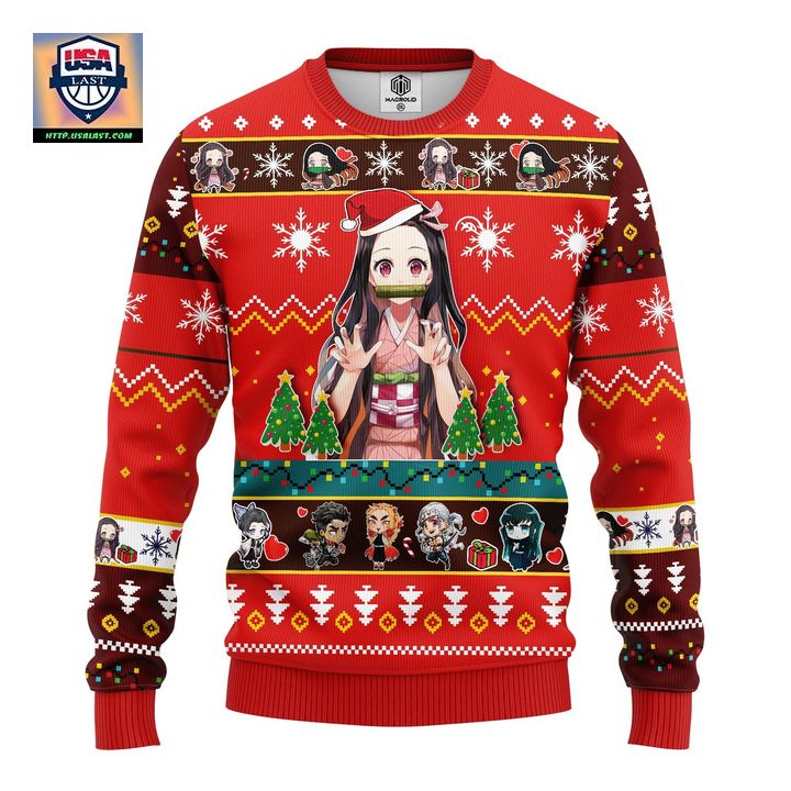 Nezuko Kamado Demon Slayer Anime Ugly Christmas Sweater Red 1 Amazing Gift Idea Thanksgiving Gift