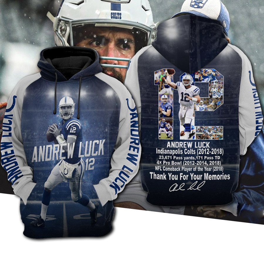 NFL Andrew Luck 12 NFL New England Patriots Thank You For Your Memories 3D All Over Print Hoodie & Zip Hoodie