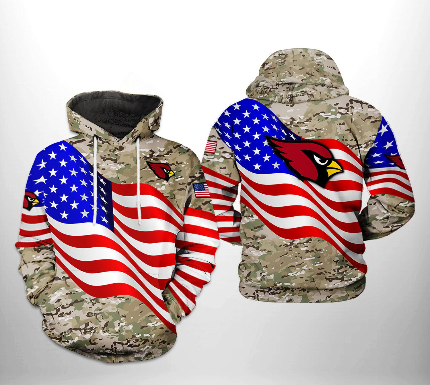 NFL Arizona Cardinals NFL US Flag Camo Veteran Team 3D All Over Print Hoodie & Zip Hoodie