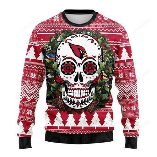 Nfl Arizona Cardinals Skull Flower Ugly Christmas Sweater,