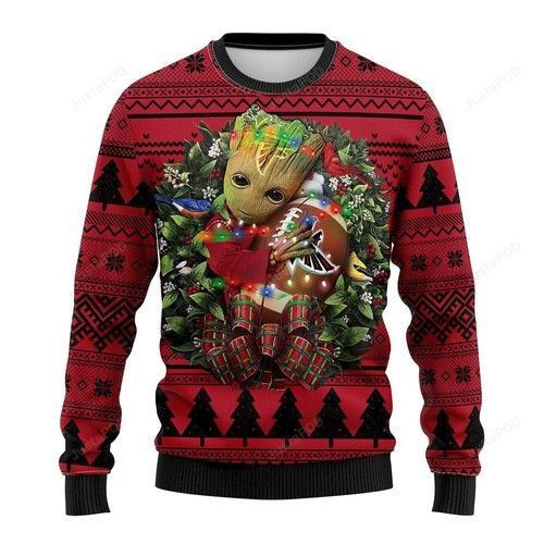 Nfl Atlanta Falcons Groot Hug Ugly Christmas Sweater, Perfect Holiday Gift