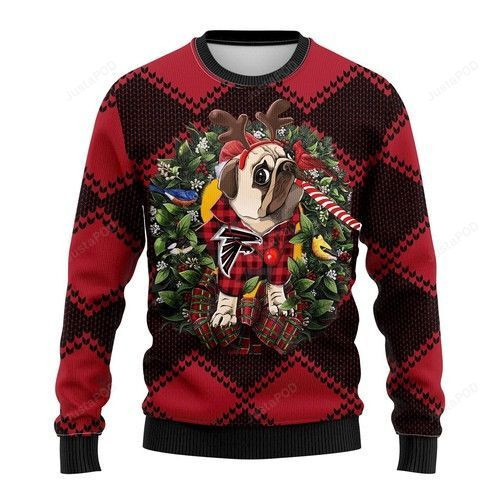 Nfl Atlanta Falcons Pug Dog Ugly Christmas Sweater, Perfect Holiday Gift